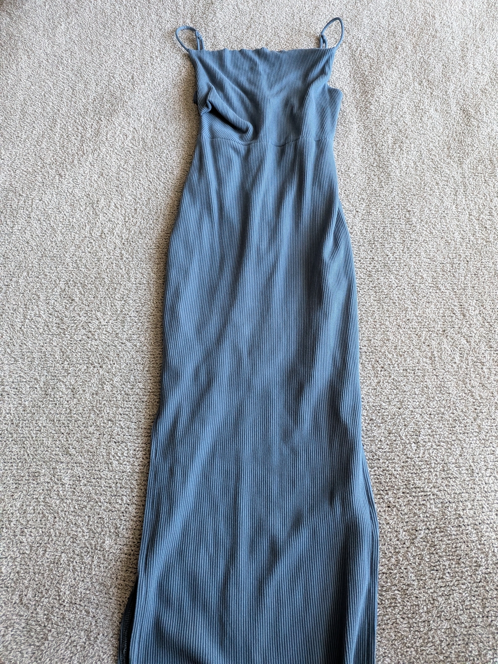 Hello Molly Dusty Blue Ribbed Spaghetti-Strap Maxi Dress